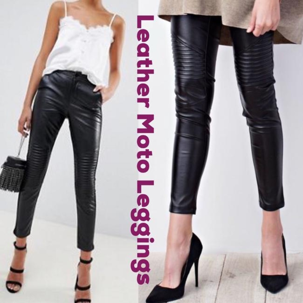 Easel Leather Look Moto Moto Leggings